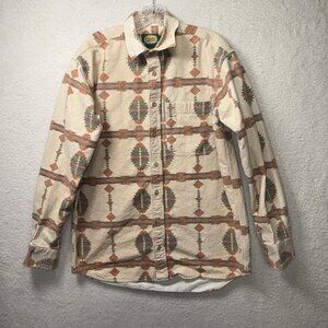 Vintage Cabelas Mens M Southwestern Aztec Button Shirt Cotton Beige Multicolor